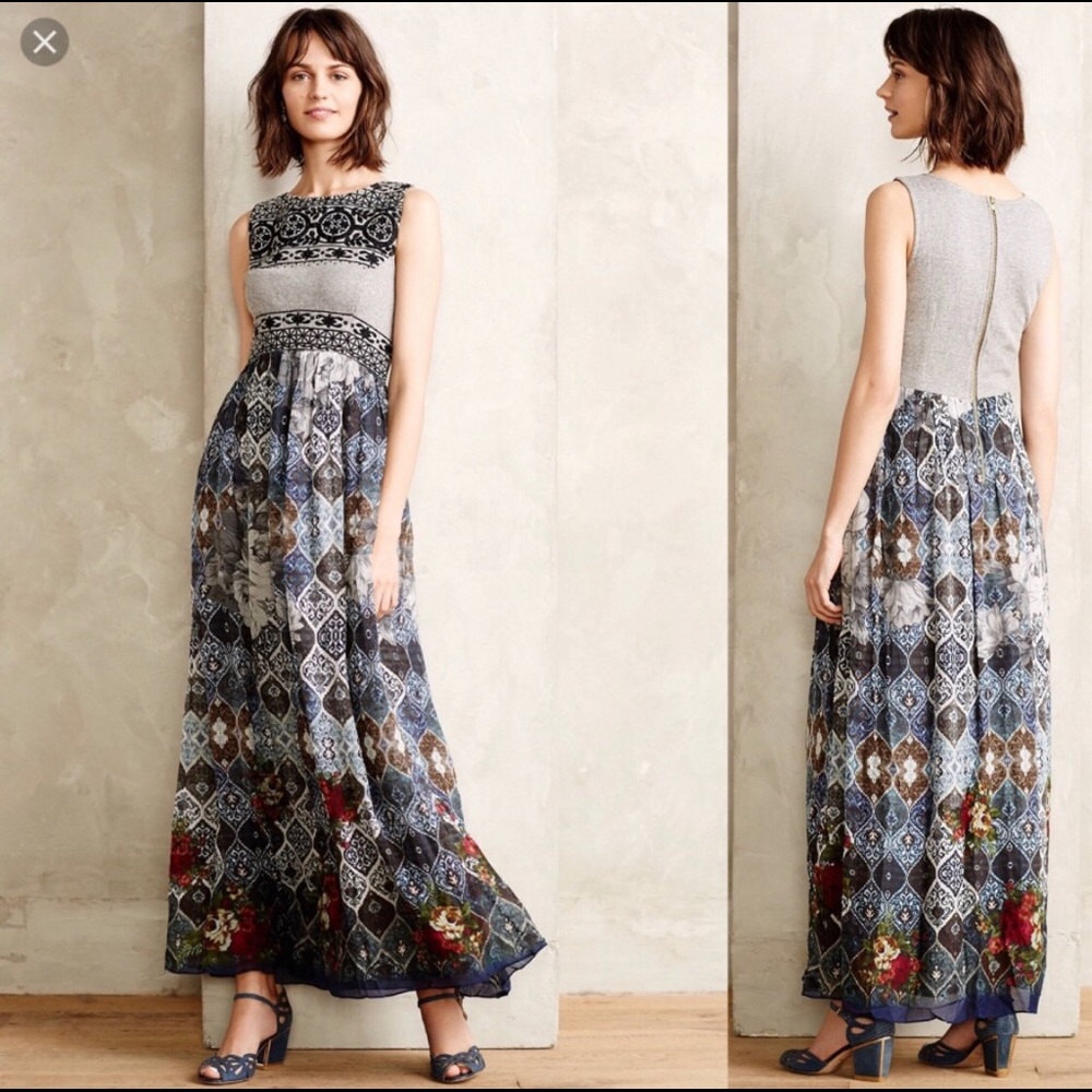 Anthropologie boy and gray maxi dress